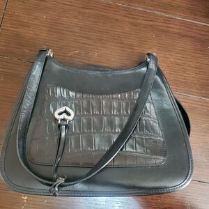 Brighton Black Croc-Embossed Shoulder Bag